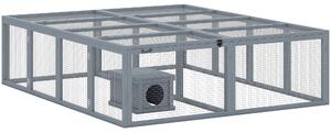 PawHut Recinto per Conigli in Legno con 2 Porte Cuccia Riparo per 2-4 Conigli Nani 180,4 x 150 x 48 cm Grigio | Aosom Italy