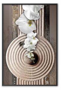 Poster: Il mio respiro - pietra orientale e fiori bianchi in stile zen
