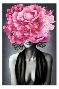 Quadro contemporaneo Donna Noir verticale - ritratto di donna con motivi vegetali