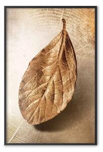 Poster: Leggerezza dorata - foglia dorata con evidente trama su sfondo beige