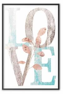 Poster: Lettere in fiore - lettere blu e nere formano scritta inglese