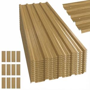 Outsunny Set di 12 pannelli per tetto in acciaio zincato 7 m² per casetta attrezzi capanno 129x45cm legno naturale | Aosom Italy