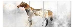 Quadro moderno Fiammeggiante destriero (5 pezzi) stretto - cavallo su sfondo grigio fumo