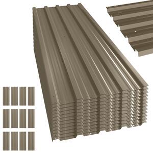Outsunny Set di 12 Pannelli per Tetto in Acciaio Zincato 7m² per Casetta degli Attrezzi Tettoia 129x45cm Marrone | Aosom Italy