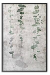 Poster: Vite - composizione di foglie verdi su texture di tessuto grigio