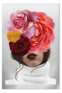 Quadro Peonie e rose coperte da una faccia femminile - ritratto astratto
