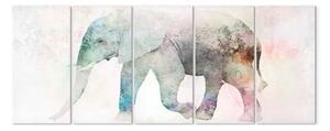 Quadro Elefante dipinto (5 pezzi) stretto - elefante su sfondo beige