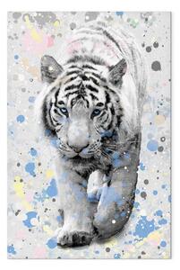 Quadro su tela Tigre bianca verticale - animale con tocchi colorati
