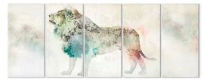 Quadro Re colorato (5 pezzi) stretto - leone multicolore su sfondo chiaro