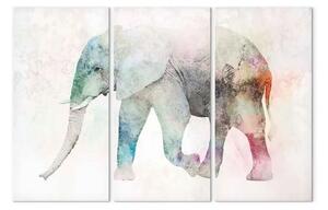 Quadro su tela Elefante dipinto (3 pezzi) - elefante su sfondo beige