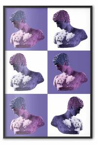 Poster: Scacchiera greca - sculture greche su sfondo di scacchi viola