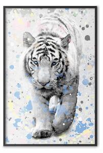 Poster: Tigre bianca - animale tropicale su sfondo a pois colorati