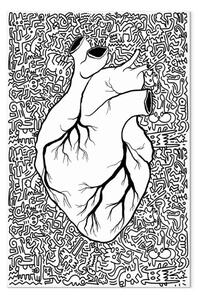 Quadro su tela Contorni di cuori anatomici - Astrazione con disegni neri sullo sfondo