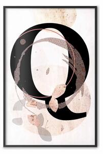 Poster: Lettera Q - lettera nera tra pattern astratti su sfondo bianco