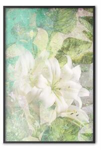 Poster: Soffio verde - texture con fiore bianco di giglio su sfondo verde