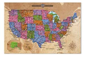 Quadro moderno Mappa multicolore del Nord America - scritte in inglese