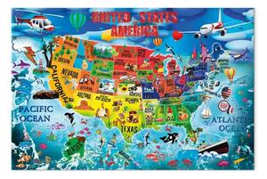 Quadro contemporaneo Mappa USA per bambini - disegni colorati con simboli stati
