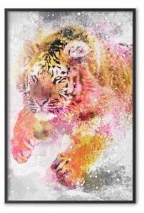 Poster: Tigre in corsa - astratto animale selvaggio che corre in inverno