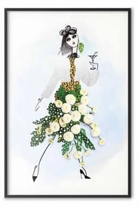 Poster: Ragazza erbacea - astratta donna in gonna di fiori bianchi