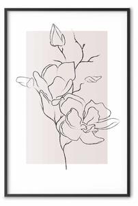 Poster: Magnolia cremosa - astratto disegno linea fiore magnolia su chiaro