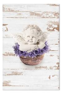 Quadro su tela Sogno di lavanda verticale - angelo in stile vintage