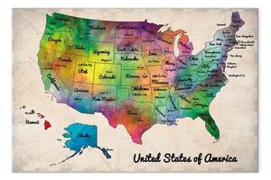 Quadro moderno Mappa del Nord America - scritte colorate in inglese