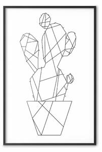 Poster: Schizzo di cactus - line art della pianta con figure su bianco