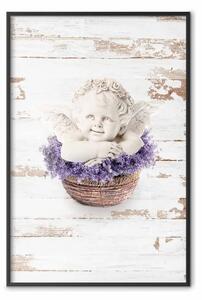 Poster: Sogno lavanda - angelo nei fiori viola su sfondo di legno