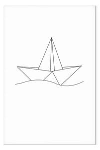 Quadro moderno Barca di carta verticale - nave in bianco e nero su onda