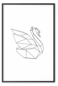 Poster: Cigno geometrico - line art astratta di animale su sfondo bianco