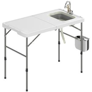 Outsunny Tavolo Pieghevole per la Pulizia del Pesce con Altezza Regolabile Lavello Rubinetto Tubo Cestino Pieghevole Scanalature e Borsa | Aosom Italy