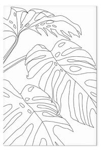 Quadro moderno Tre foglie di monstera - contorni neri di foglia su uno sfondo bianco