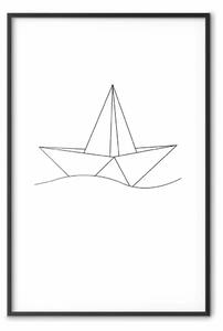 Poster: Barca di carta - line art astratta di una barca con figure geometriche