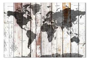 Quadro Vecchia avventura largo - Mappa del mondo su sfondo in legno