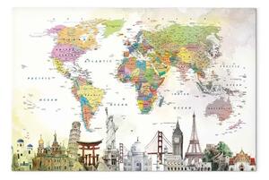 Quadro moderno Meraviglie mondo - creativa mappa mondo colorata
