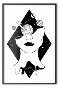 Poster: Universo nella mente - ritratto astratto donna con pianeti