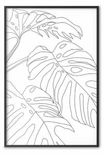 Poster: Composizione Monstera - line art foglie tropicale su bianco