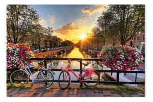 Quadro contemporaneo Città in bicicletta largo - paesaggio fluviale di Amsterdam