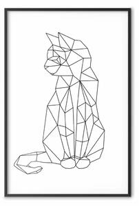 Poster: Gatto geometrico - line art astratto di un animale su sfondo bianco