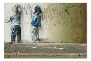 Quadro su tela Nuova generazione largo - street art ragazzi su muro