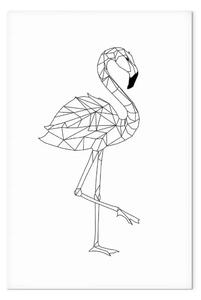 Quadro Flamingo con gamba sollevata - astrazione geometrica su sfondo bianco