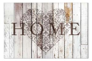 Quadro su tela Cuore di casa largo - scritta home su sfondo legno chiaro