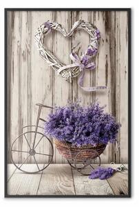 Poster: Mazzo segreto di lavanda - fiori viola su sfondo di assi di legno