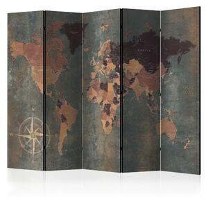 Paravento Mappa del mondo retrò - continenti e oceani grigi