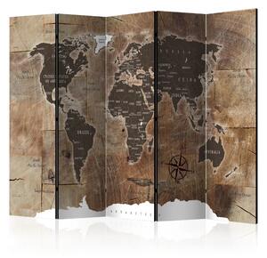 Paravento Mappa del mondo su legno - continenti dai toni marroni