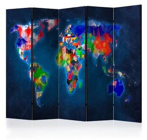 Paravento separè Continente colorati - mappa del mondo geometrica e colorata