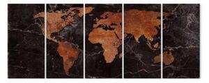 Quadro Mappa di rame (5 pezzi) stretto - mappa del mondo su texture scura