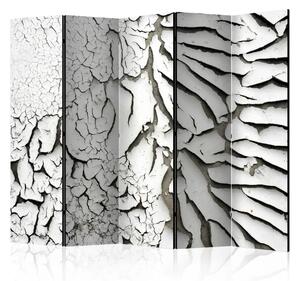 Paravento Segni del tempo II - astrazione in bianco e nero con crepe