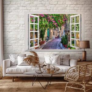 Carta da parati moderna Toscana e Italia - vista di una strada toscana con fiori colorati