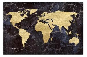 Quadro contemporaneo Mondo dorato largo - mappa del mondo su texture scura